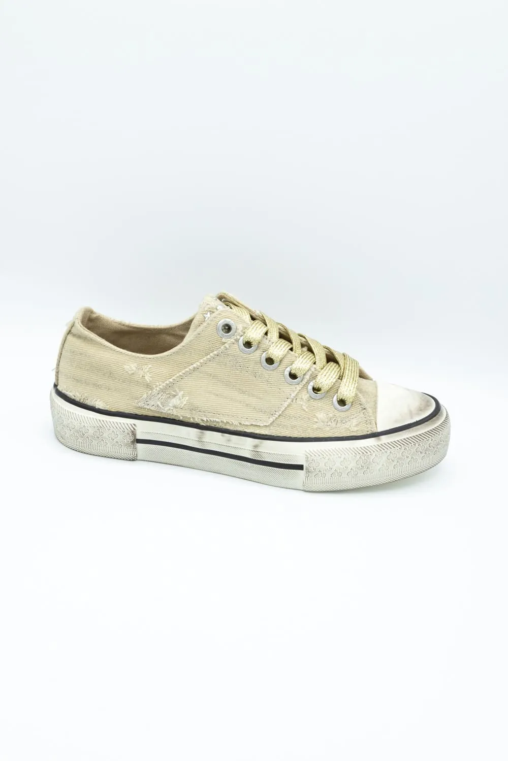 Blowfish Malibu Kenzie Sneakers for Women in Tan Destroyed Denim | J2096F1
