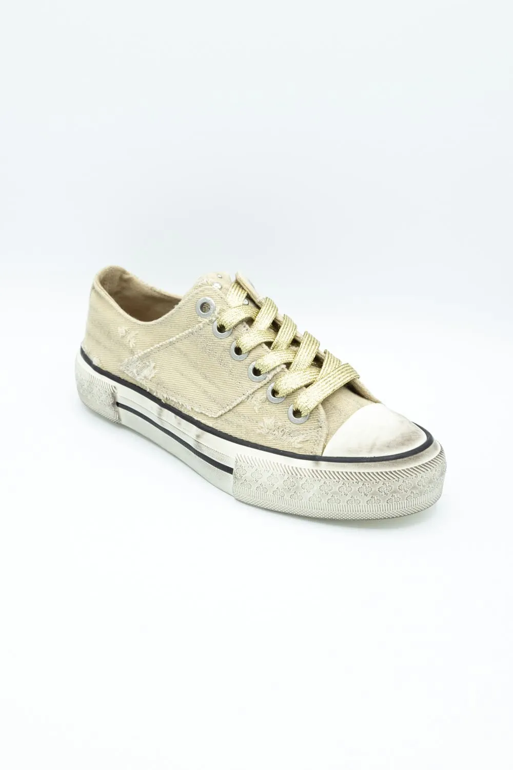 Blowfish Malibu Kenzie Sneakers for Women in Tan Destroyed Denim | J2096F1