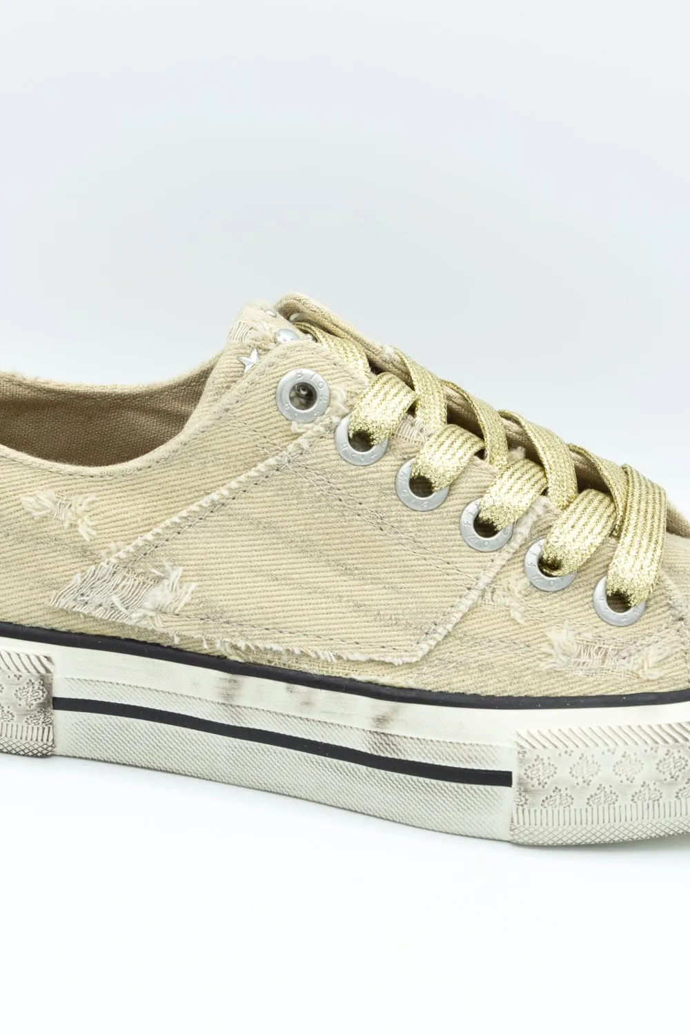 Blowfish Malibu Kenzie Sneakers for Women in Tan Destroyed Denim | J2096F1
