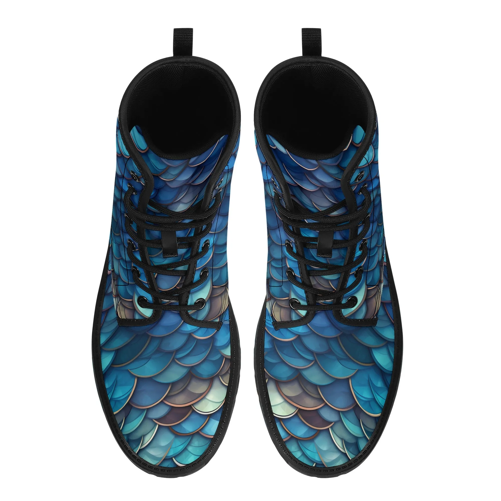 Blue Dragon Scales Black Mens Vegan Boots