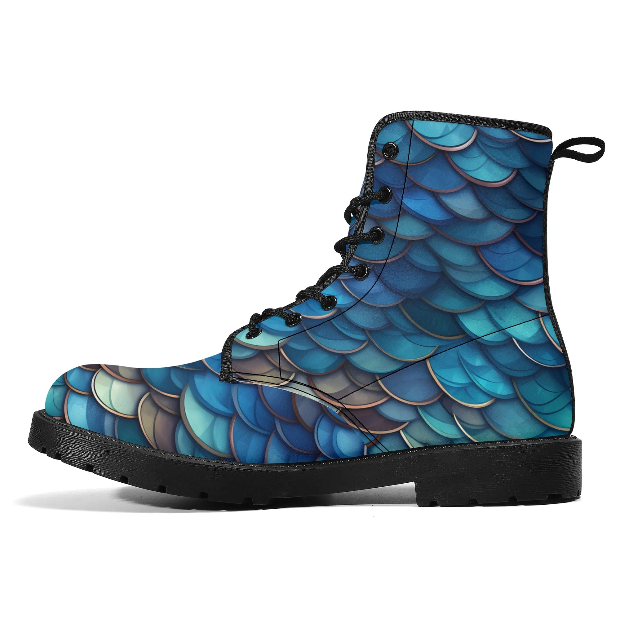 Blue Dragon Scales Black Mens Vegan Boots