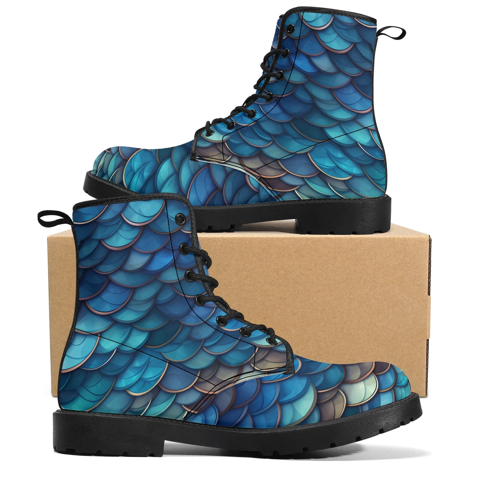 Blue Dragon Scales Black Mens Vegan Boots