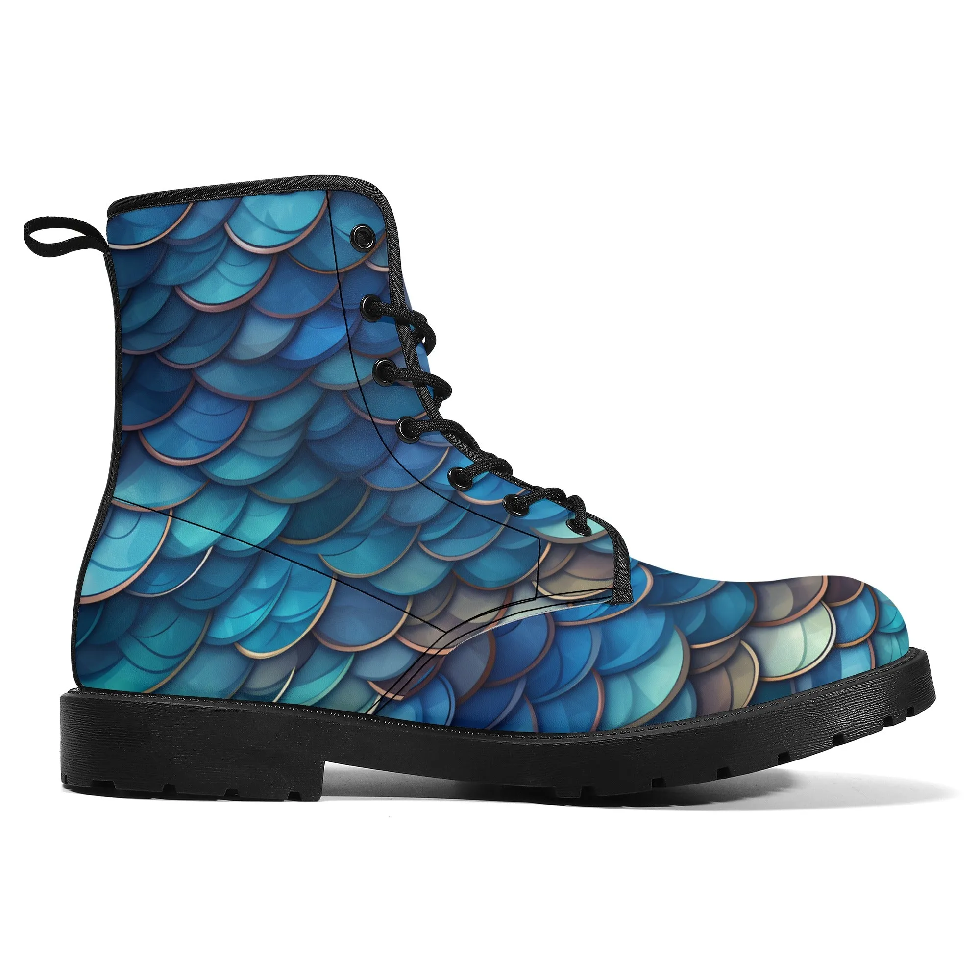 Blue Dragon Scales Black Mens Vegan Boots