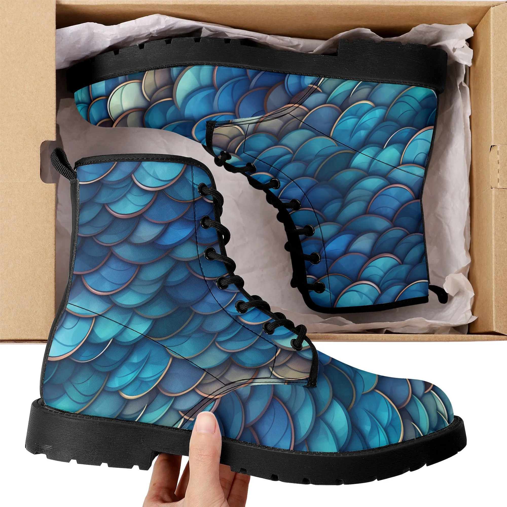 Blue Dragon Scales Black Mens Vegan Boots