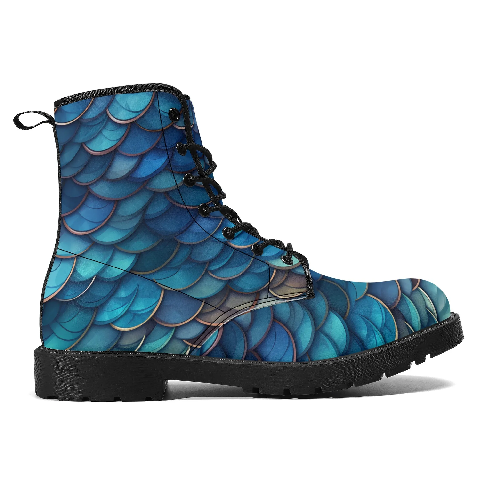 Blue Dragon Scales Black Mens Vegan Boots