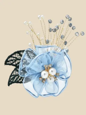BLUE  SILK FLOWER BROOCH