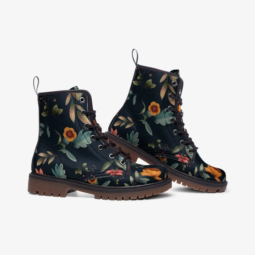 Boho Flowers Dark Autumn Vegan Leather Unisex Boots