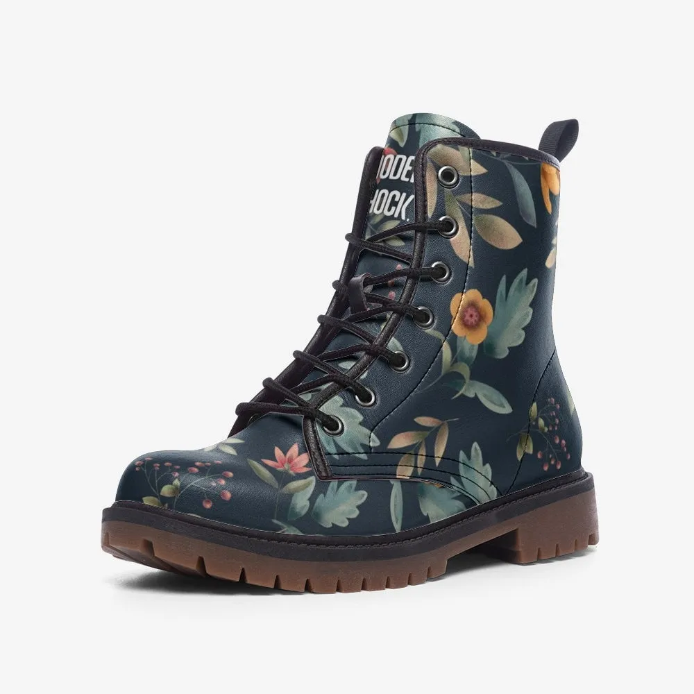 Boho Flowers Dark Autumn Vegan Leather Unisex Boots