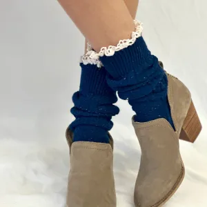 BOOTIE  lace slouch  socks - navy