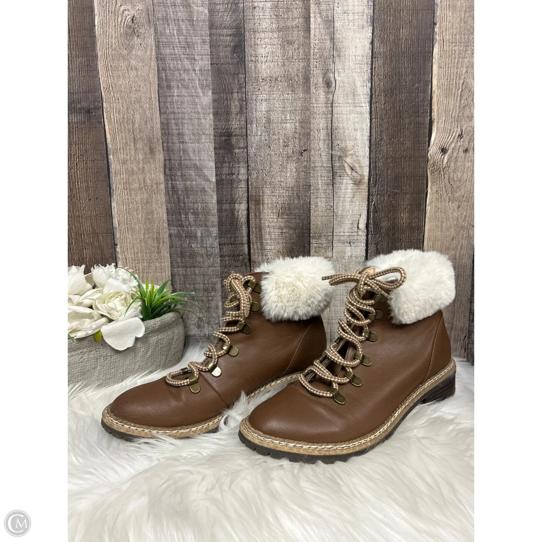 Boots Combat By Express In Brown & Cream, Size: 8