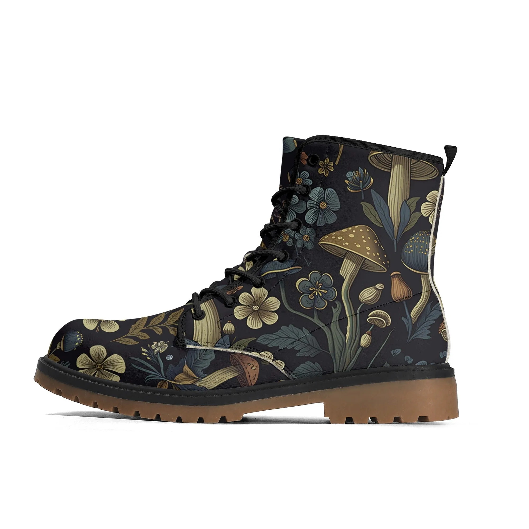 Botanical Blue Brown Womens Luxe Combat Boots