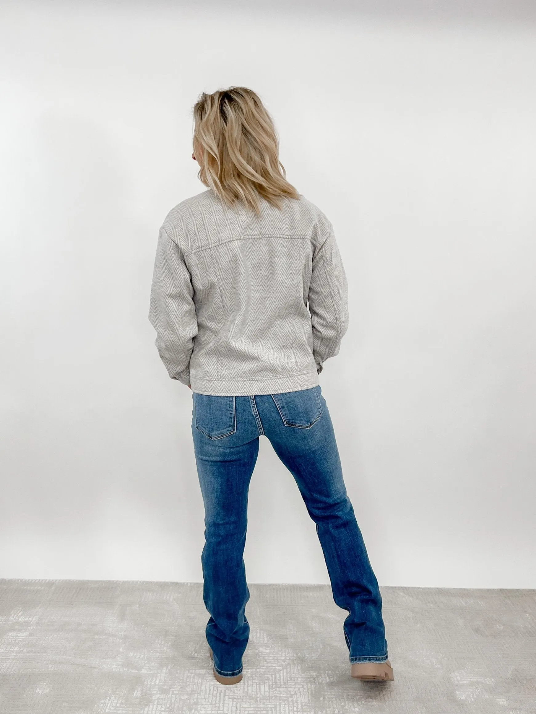 Bottoms Up Mid Rise Bootcut Jeans. Medium Wash