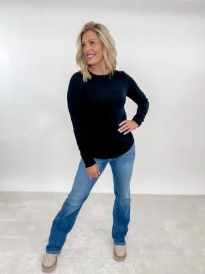 Bottoms Up Mid Rise Bootcut Jeans. Medium Wash