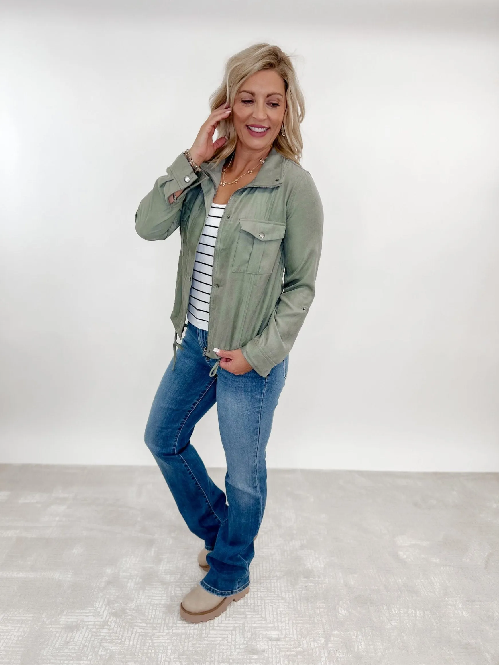 Bottoms Up Mid Rise Bootcut Jeans. Medium Wash
