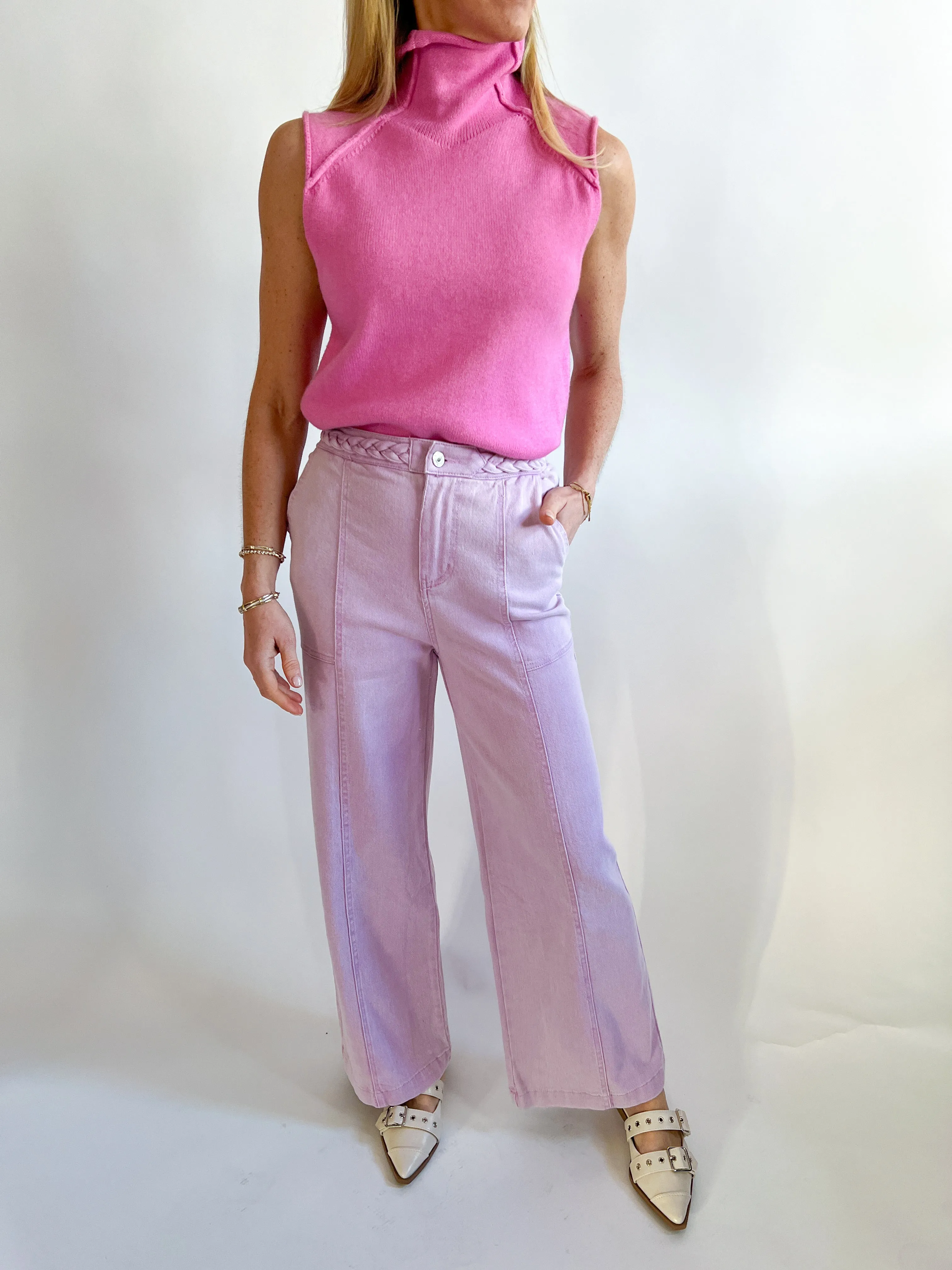 Braided Waist Wide Leg Denim