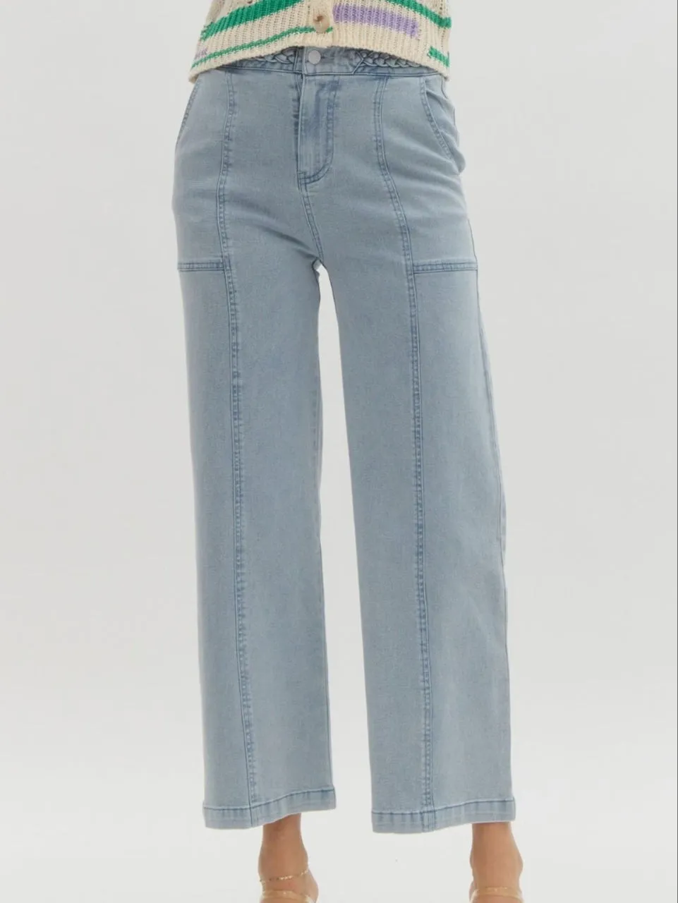 Braided Waist Wide Leg Denim