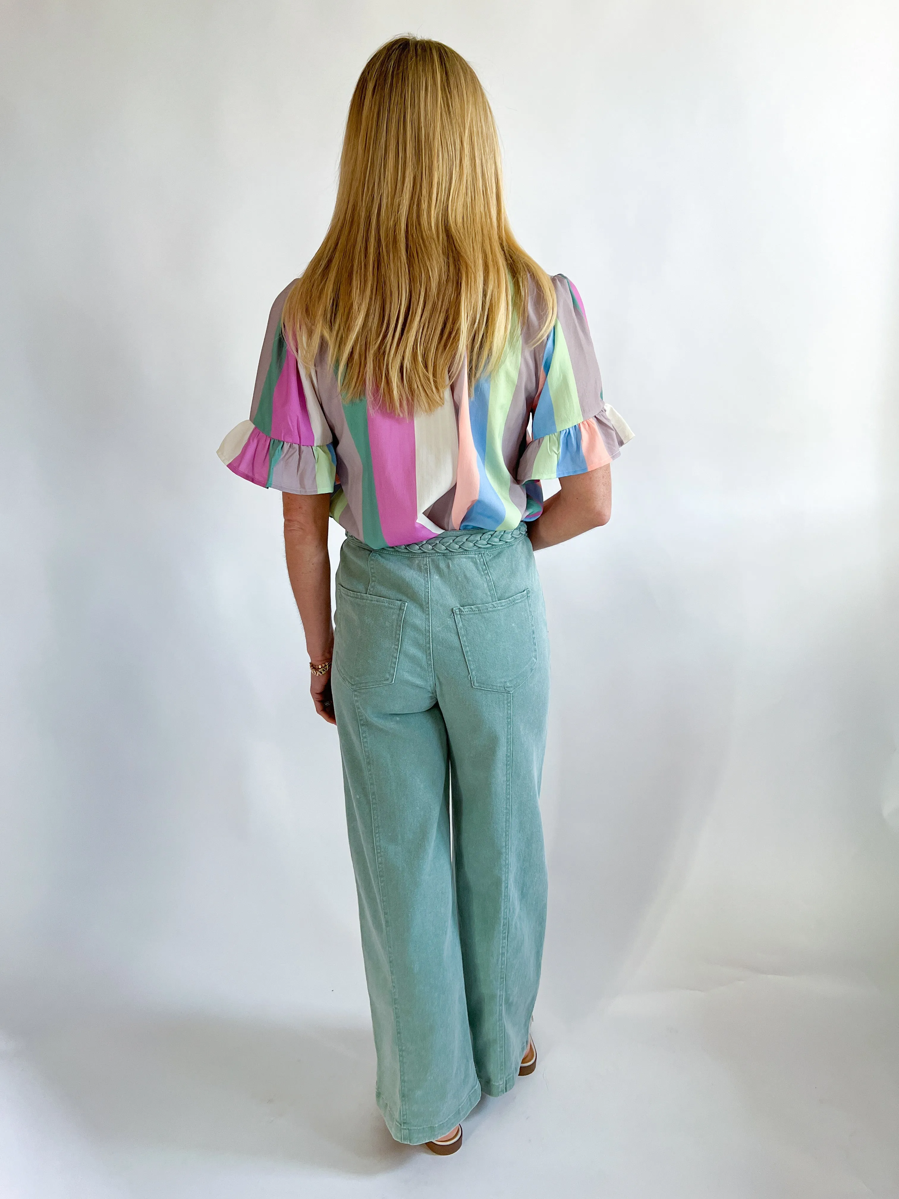 Braided Waist Wide Leg Denim