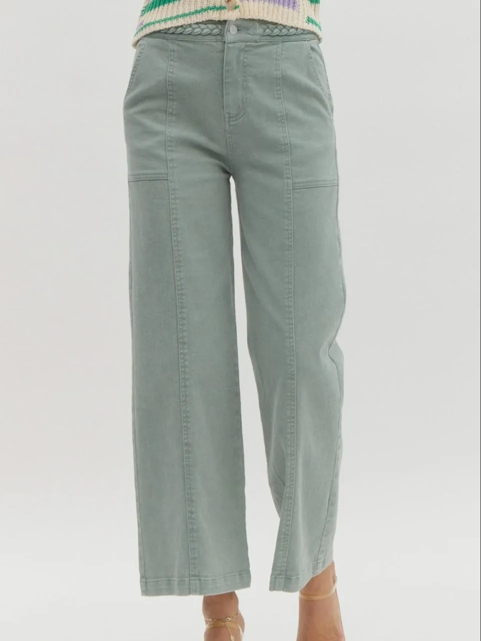 Braided Waist Wide Leg Denim