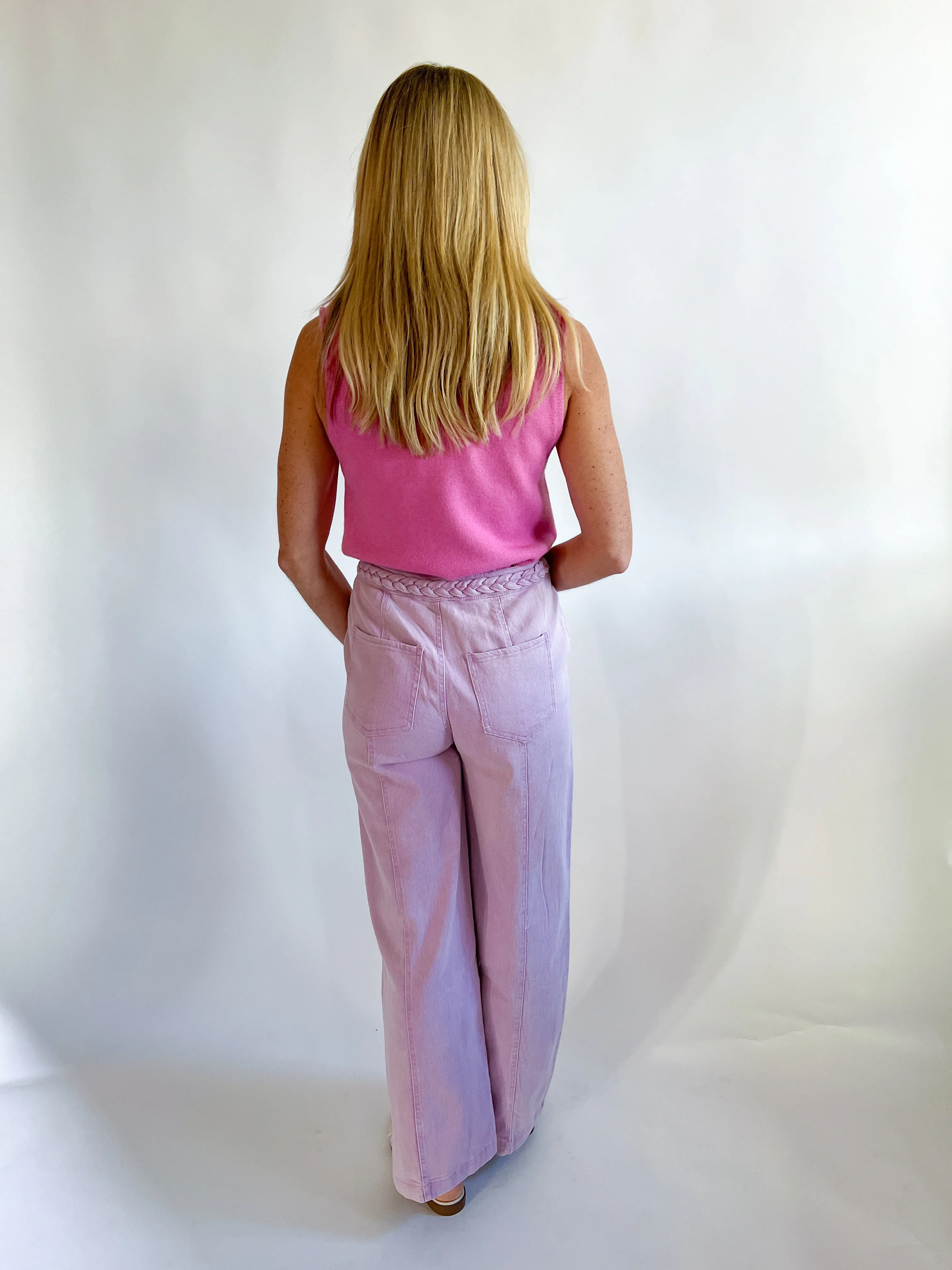 Braided Waist Wide Leg Denim