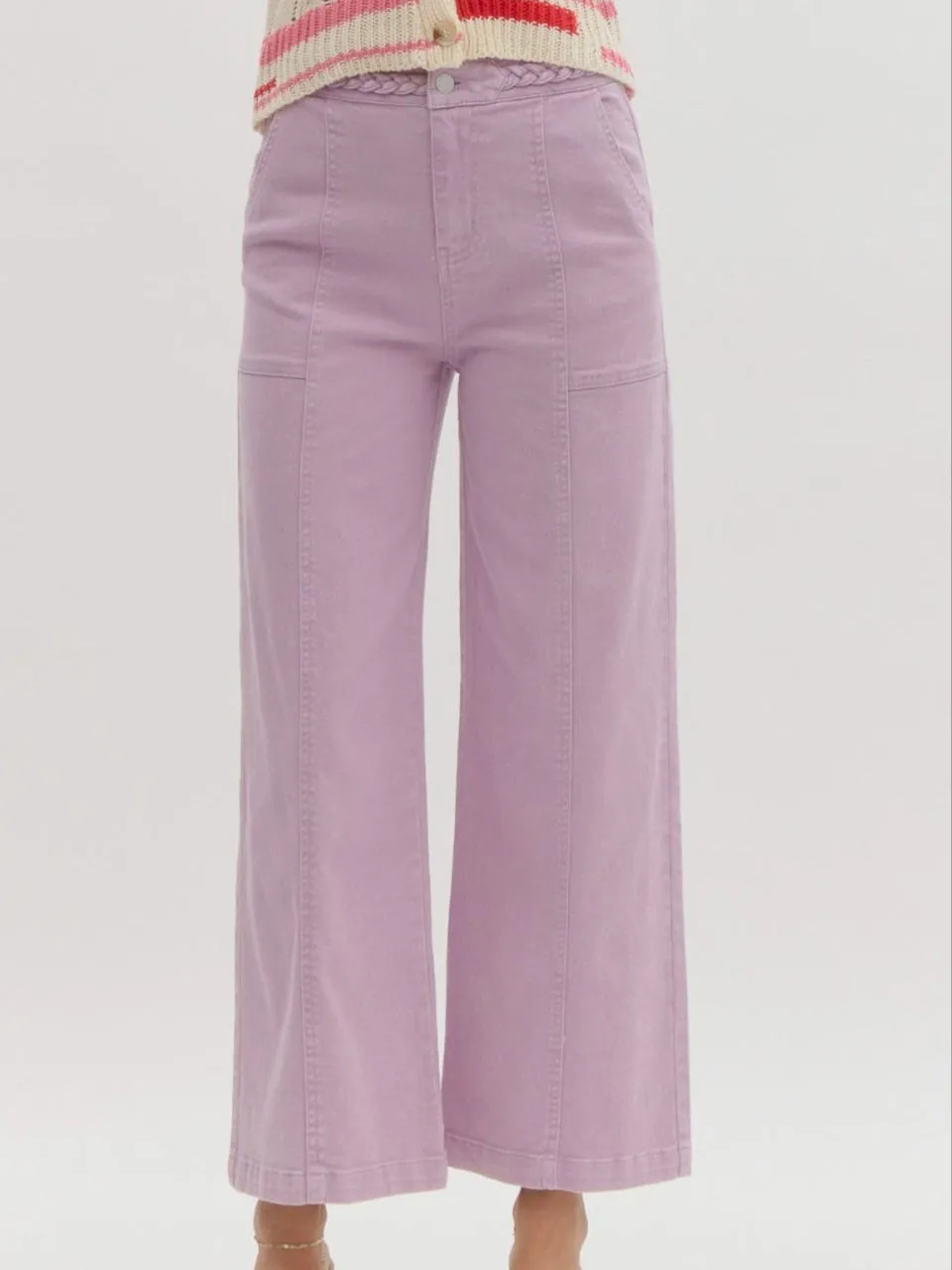 Braided Waist Wide Leg Denim