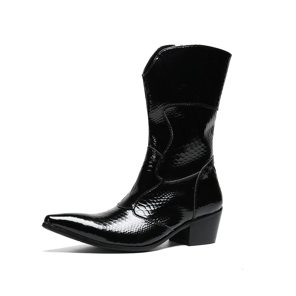 British Designer Winter Men Shoes Pointed Toe Genuine Leather Middle Boots Big Size Western Cowboy Long Boots Men Botas Hombre
