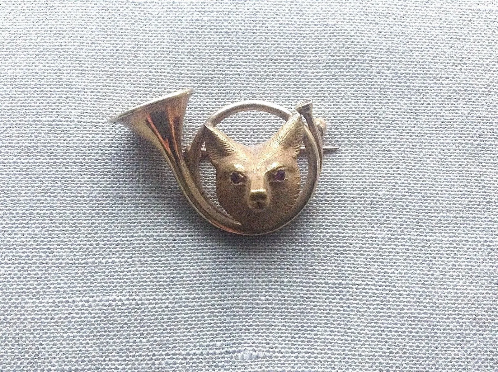 Brooch Vintage 14 kt Fox Mask and French Hunting Horn Form