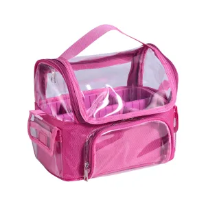 BS-MALL Makeup Bag, Transparent PVC Clear Travel Makeup Brush Holder, Tool Organizer Case with Shoulder Strap (Hotpink)