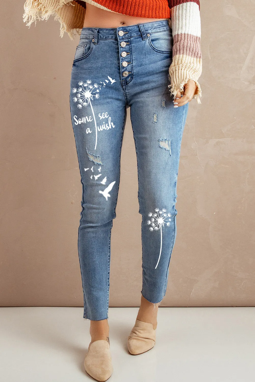Button Fly Distressed Skinny Jeans