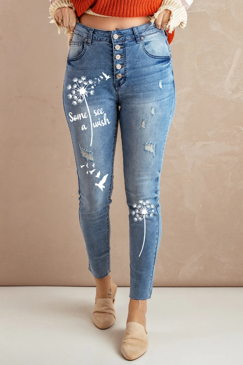 Button Fly Distressed Skinny Jeans