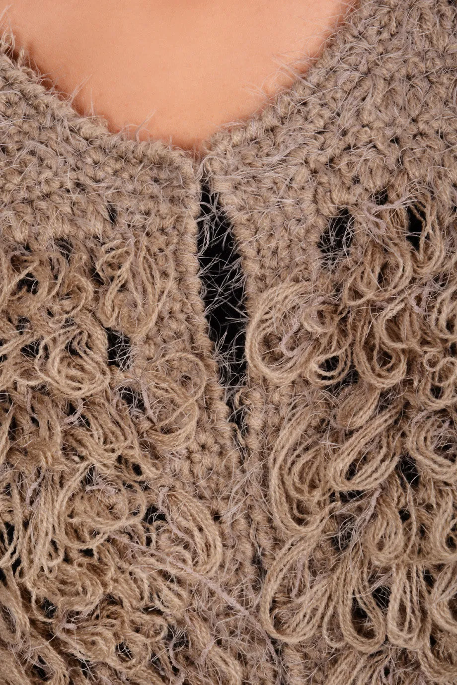 C BLOCK ELLA Beige Boucle Wool Cardigan