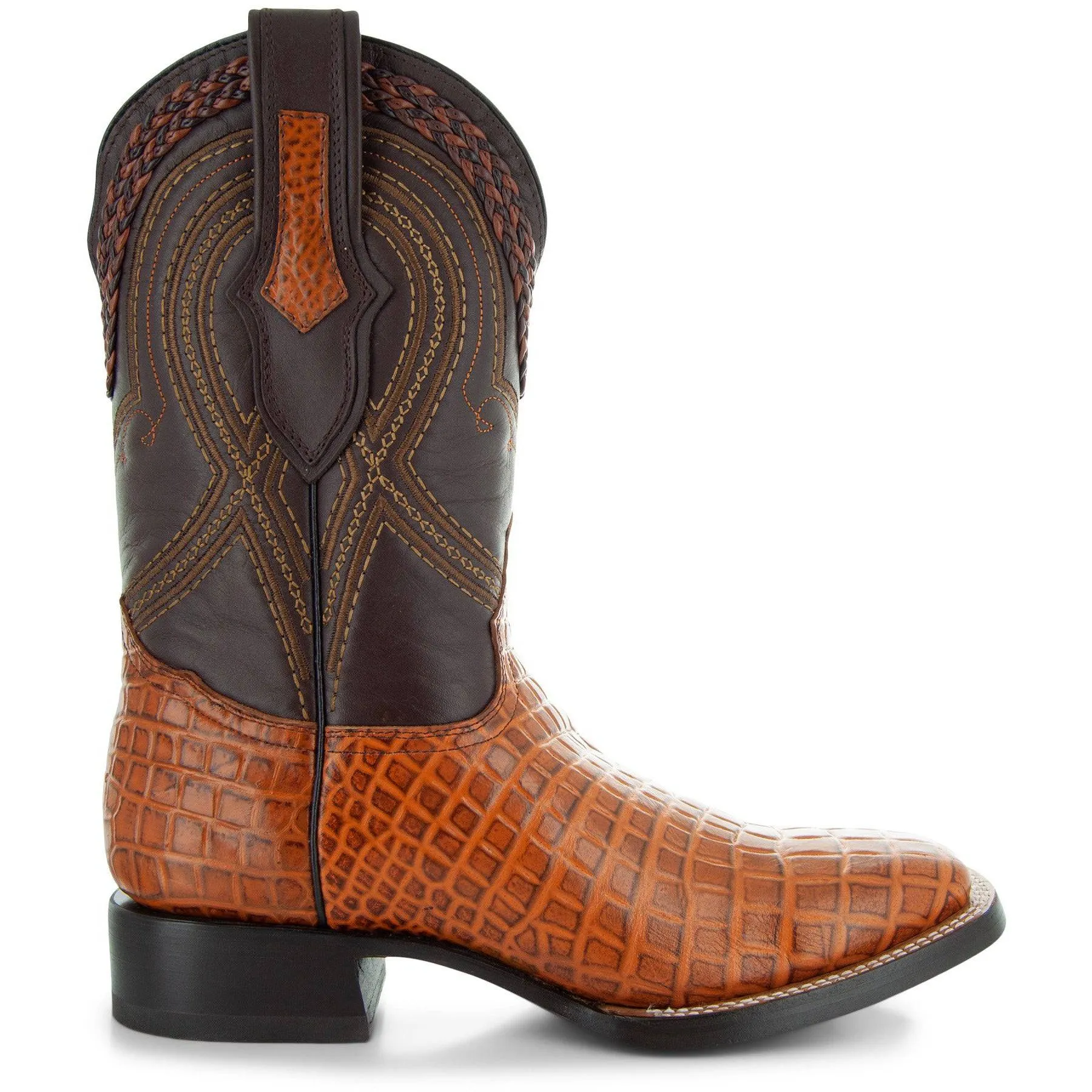 Caiman Hornback Print Cowboy Boots | Men's Square Toe Boots (H7005)