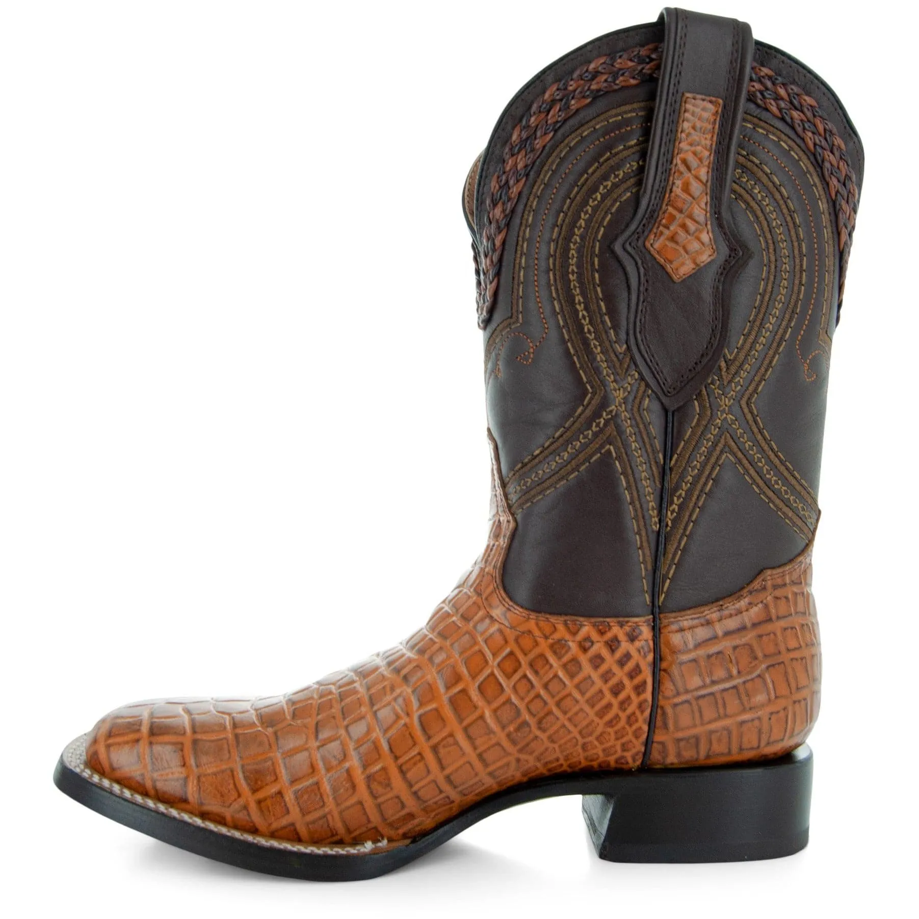 Caiman Hornback Print Cowboy Boots | Men's Square Toe Boots (H7005)