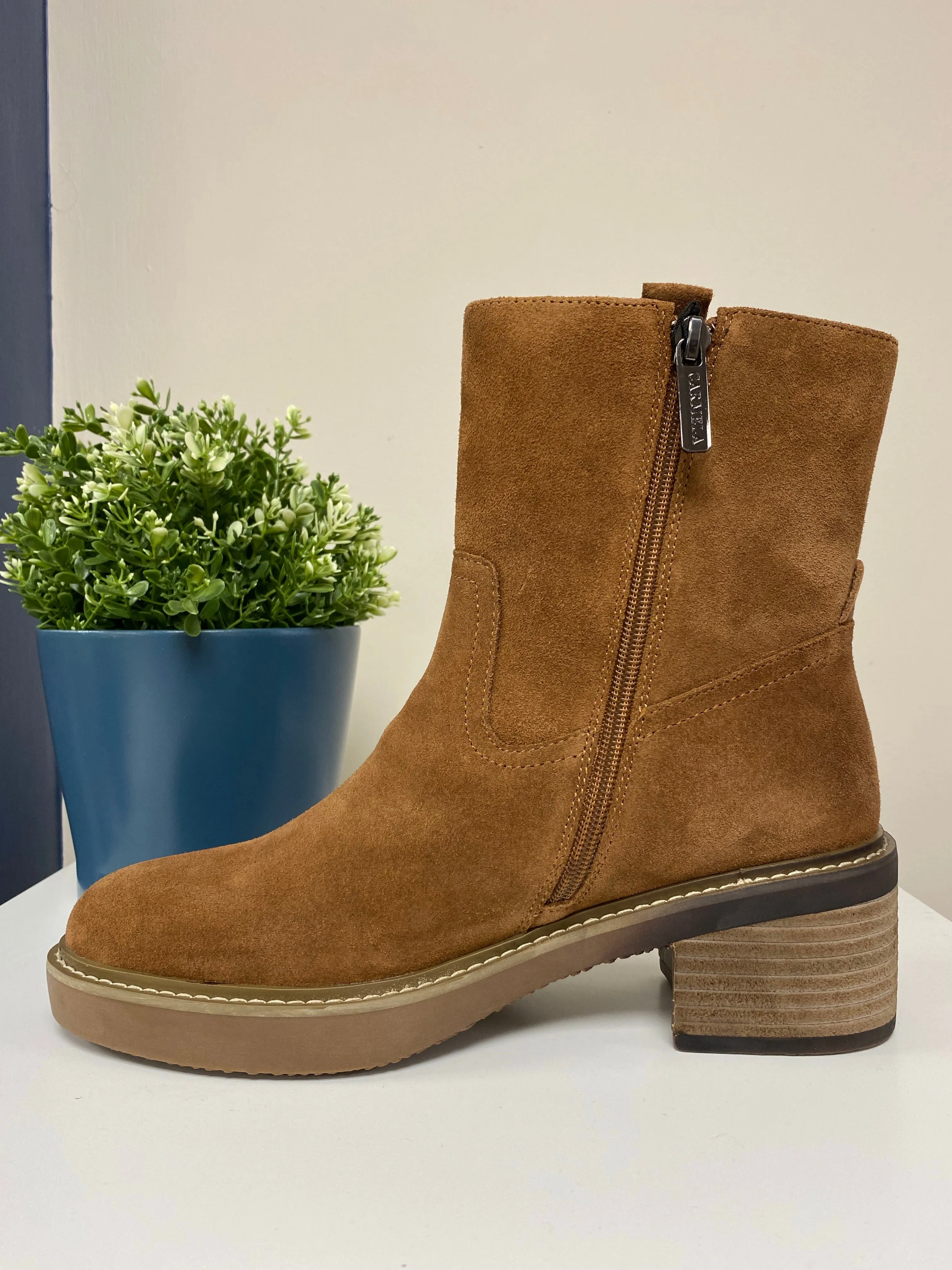 Camel Suede Ankle Boots