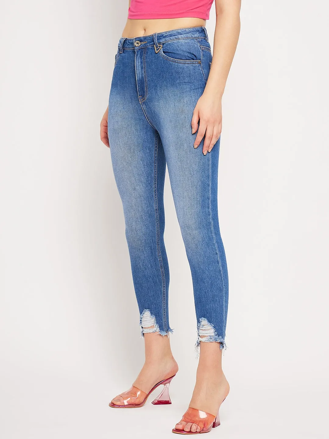 Camla Barcelona Distressed Hem Blue Skinny Fit Jeans