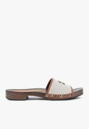 Canvas and Leather Clogs