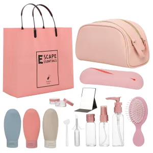 Carpdiem Travel Essentials for Women: Premium 12-Piece Travel Kit in Stylish Pink Cosmetic Bag - Perfect for Holidays, TSA Approved (Grand Bag)