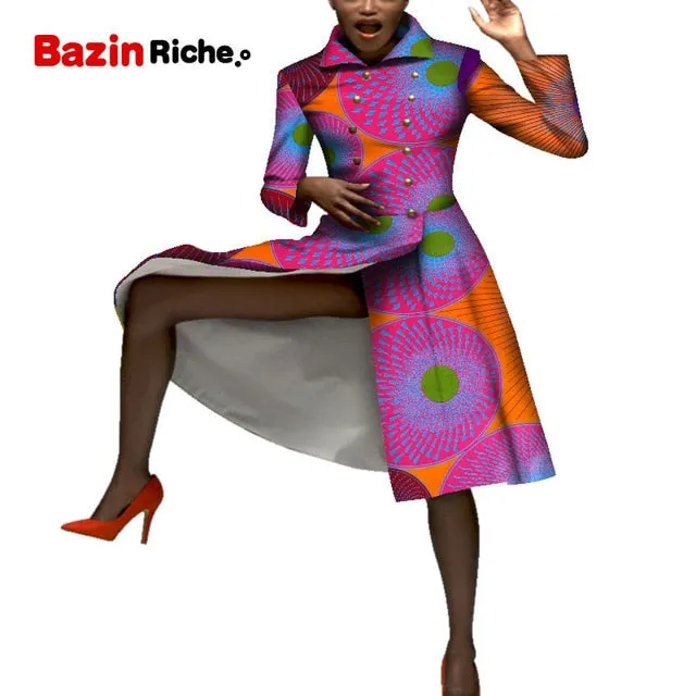 Casual African Coats Trench Lady Dashiki Coats Print Batik Female Africa Clothing