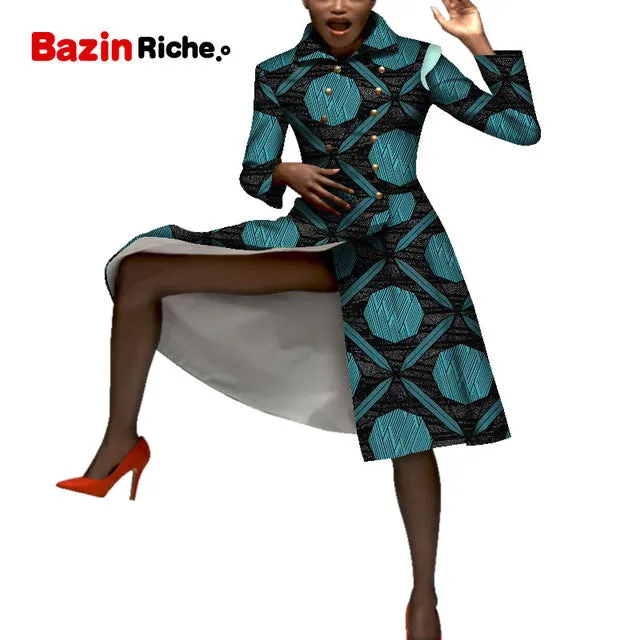 Casual African Coats Trench Lady Dashiki Coats Print Batik Female Africa Clothing
