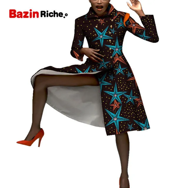 Casual African Coats Trench Lady Dashiki Coats Print Batik Female Africa Clothing