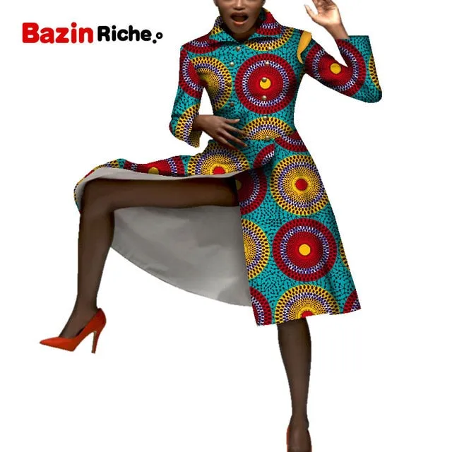 Casual African Coats Trench Lady Dashiki Coats Print Batik Female Africa Clothing