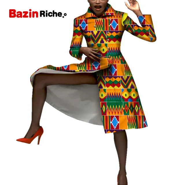 Casual African Coats Trench Lady Dashiki Coats Print Batik Female Africa Clothing