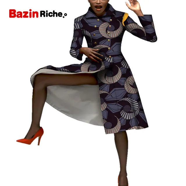 Casual African Coats Trench Lady Dashiki Coats Print Batik Female Africa Clothing