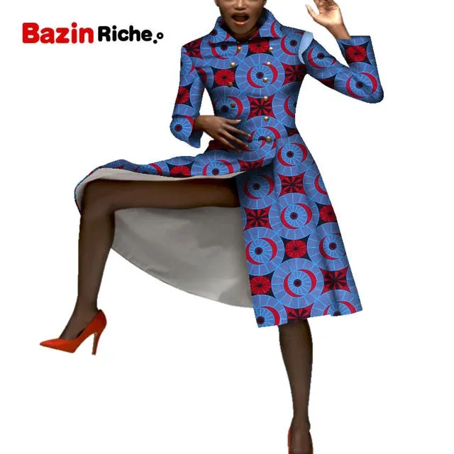 Casual African Coats Trench Lady Dashiki Coats Print Batik Female Africa Clothing