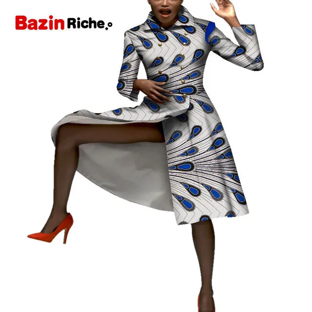 Casual African Coats Trench Lady Dashiki Coats Print Batik Female Africa Clothing