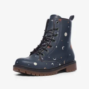 Celestial Starry Moon Navy Vegan Leather Unisex Boots