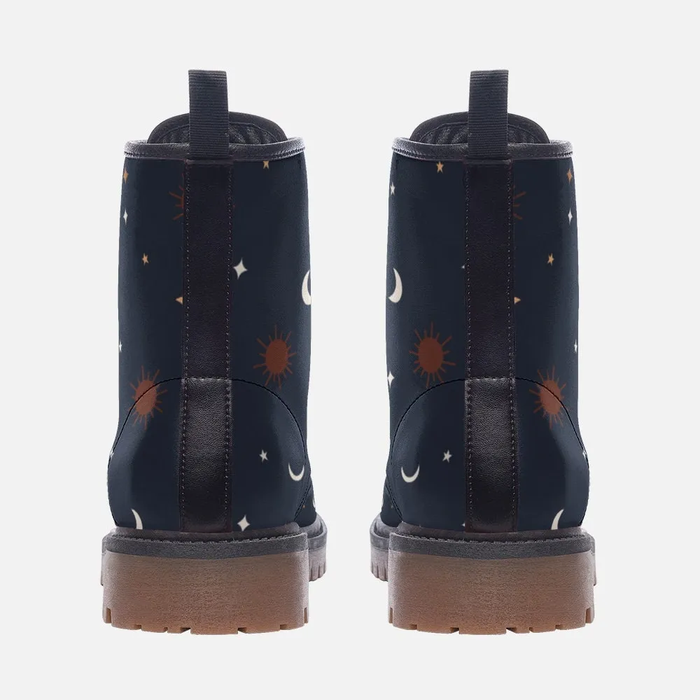 Celestial Starry Moon Navy Vegan Leather Unisex Boots