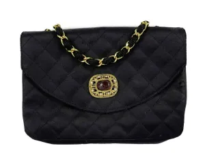 CHANEL -1980's Vintage Gripoix Satin Bag - Black, Gold-Tone Crossbody