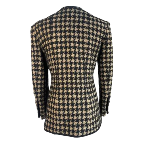 Chanel Camel/ Black Houndstooth Tweed Wool Jacket with: Perfume Bottle gold buttons UK S