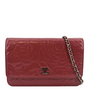 CHANEL Camellia Wallet On Chain Leather Crossbody Bag Pink