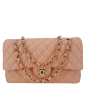 CHANEL Classic Double Flap Quilted Leather Crossbody Bag Peach